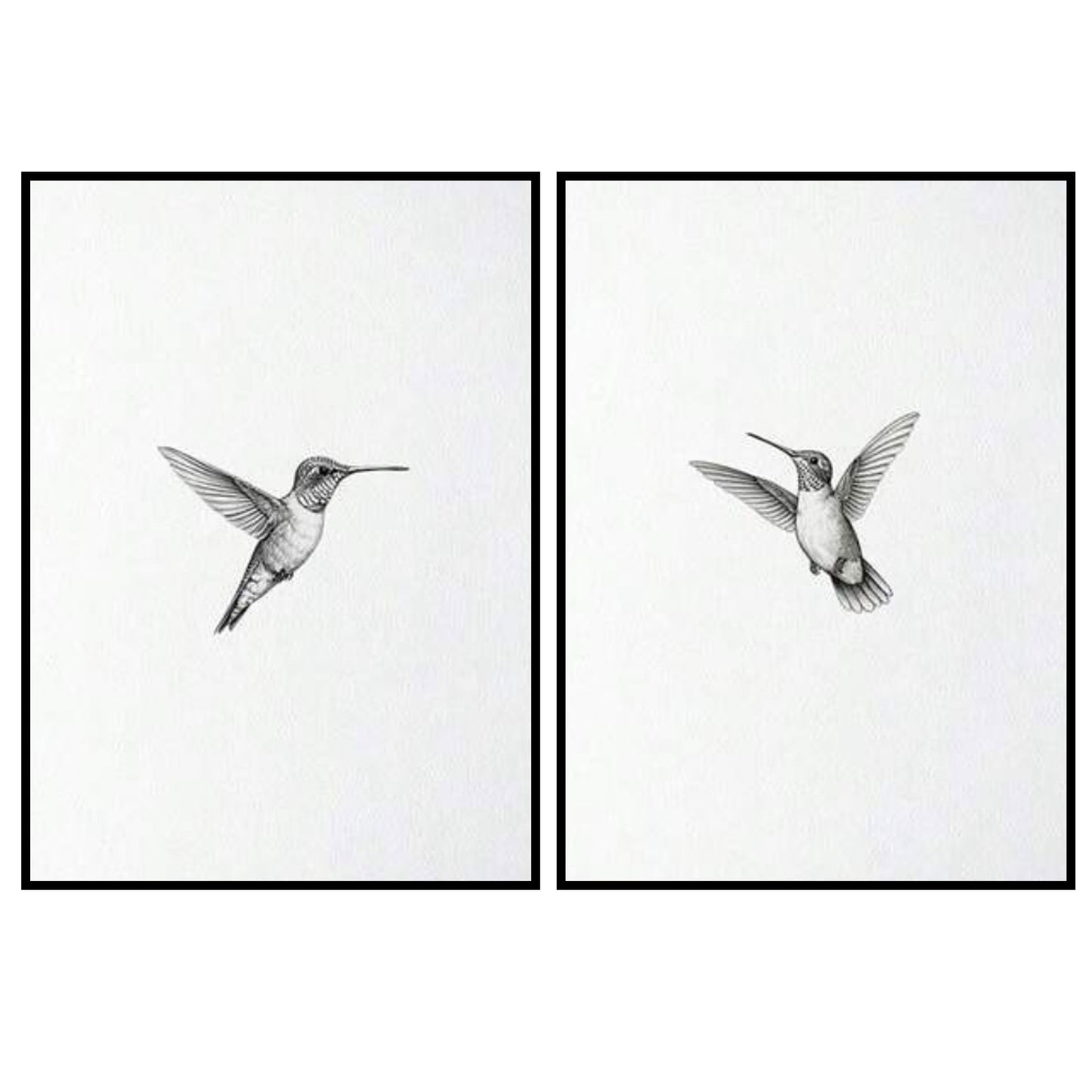 Minimalist Hummingbird Poster Set – Black & White Wall Art (2 Pieces)