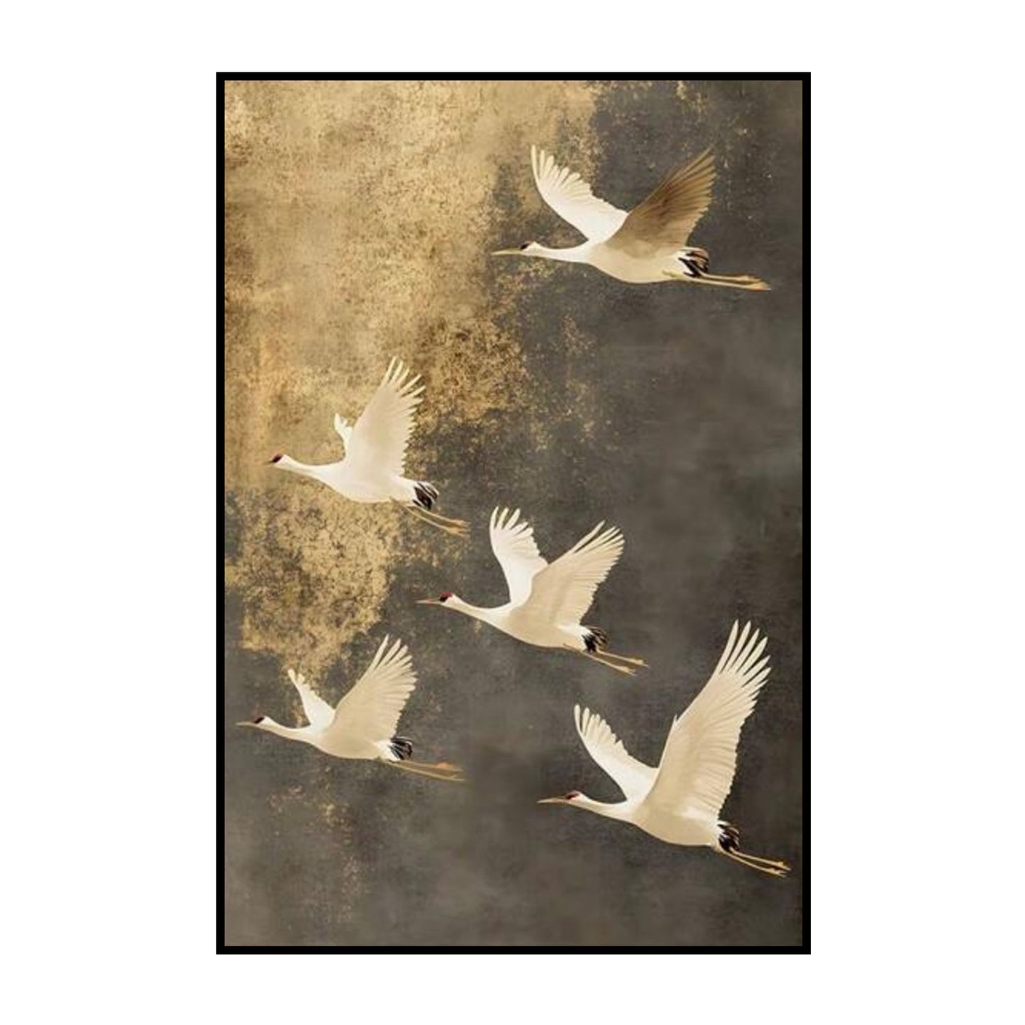 Golden Flight of Cranes – Elegant Nature Wall Art Poster