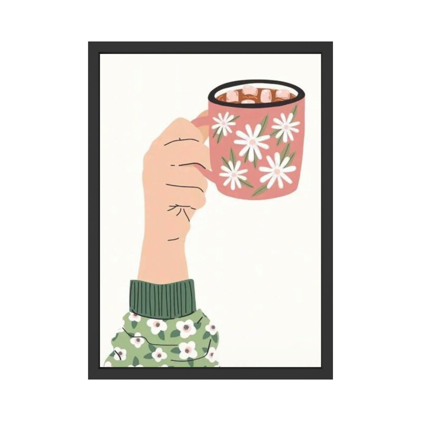 Floral Mug Wall Art – Cozy Hand Holding Coffee Print