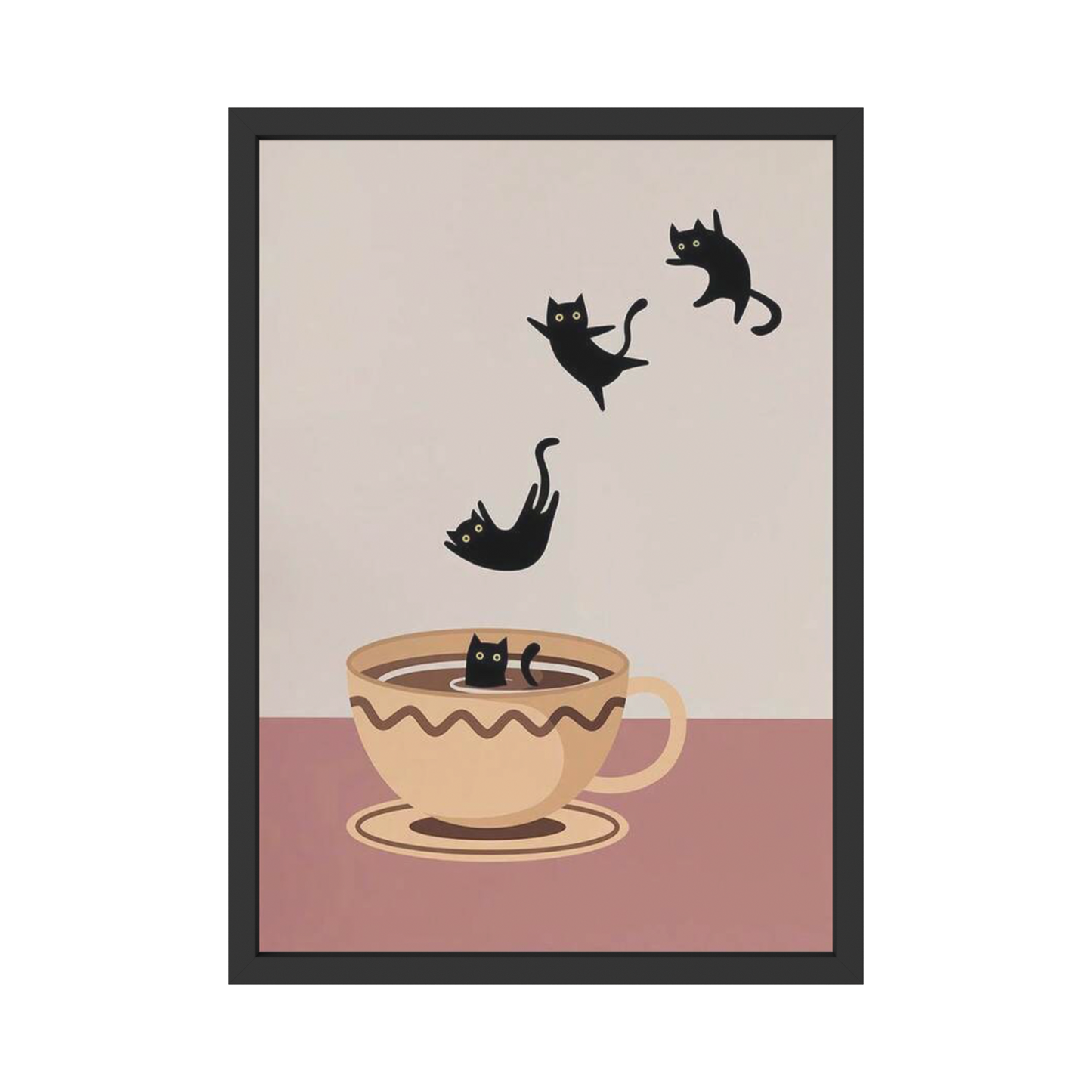 Falling Cats Wall Art – Playful Coffee Cup Poster