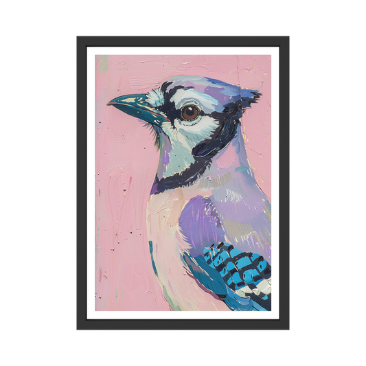 Blue Jay on Pink – Modern Framed Wall Art