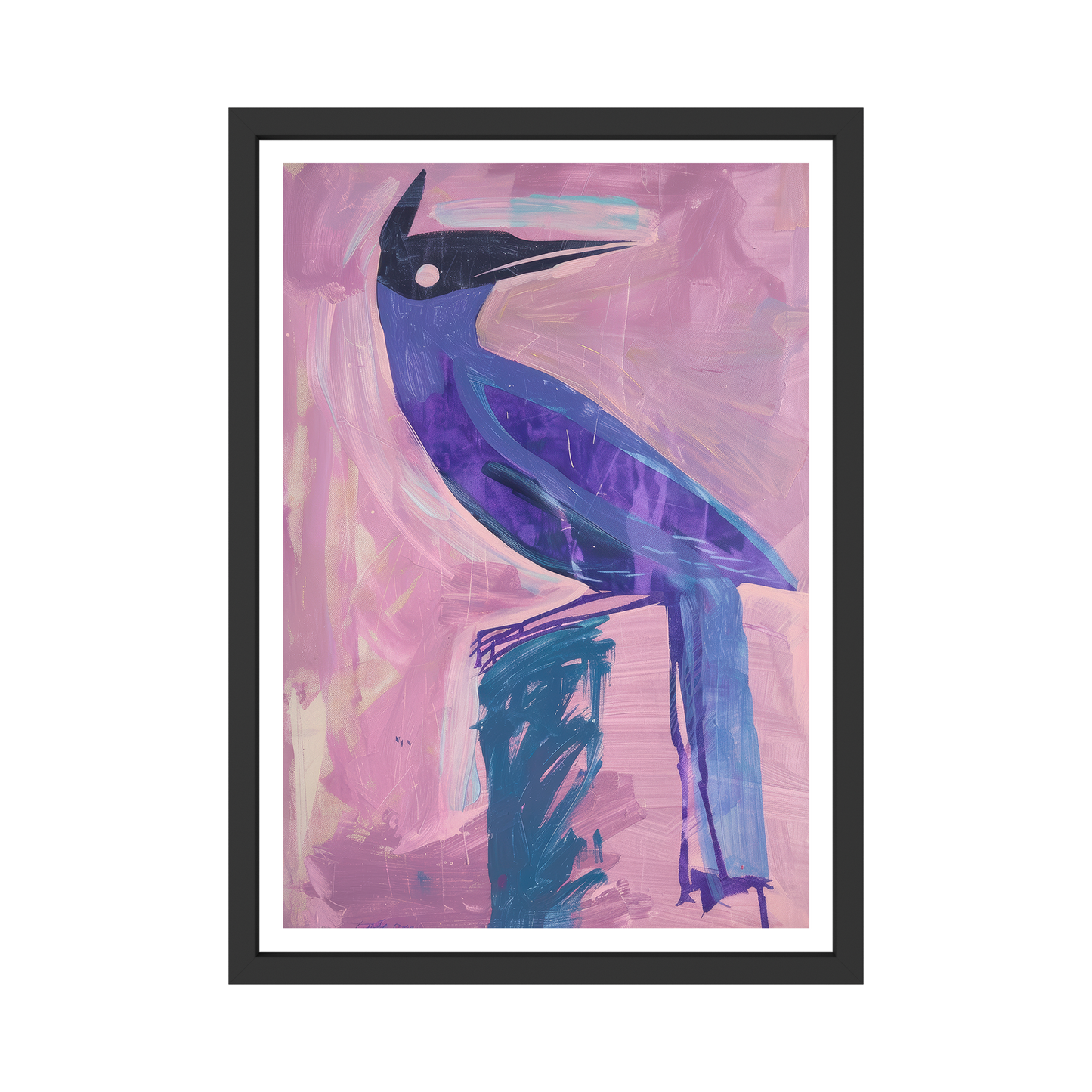 Abstract Purple Bird on Pink – Modern Framed Wall Art