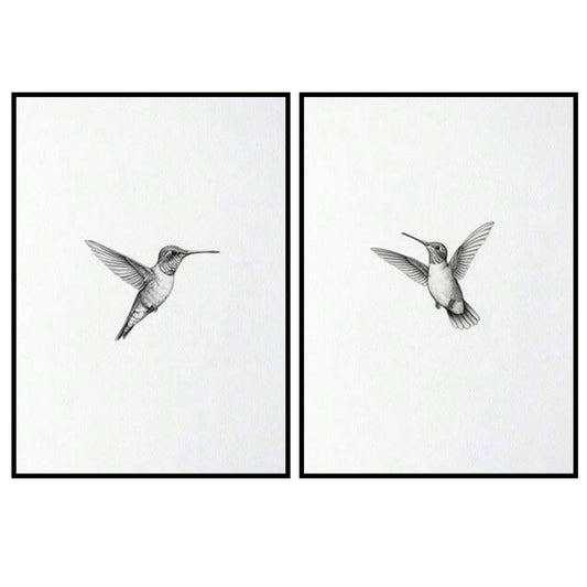 Minimalist Hummingbird Poster Set – Black & White Wall Art (2 Pieces)