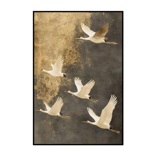 Golden Flight of Cranes – Elegant Nature Wall Art Poster