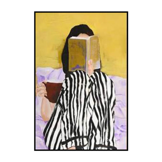 Morning Ritual – Woman Reading with Coffee Poster Description: