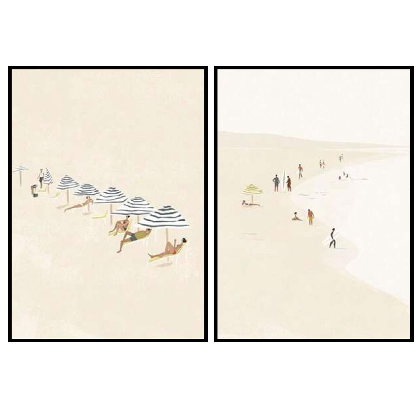 Minimalist Beach Scene Poster Set – Coastal Wall Art (2 Pieces)