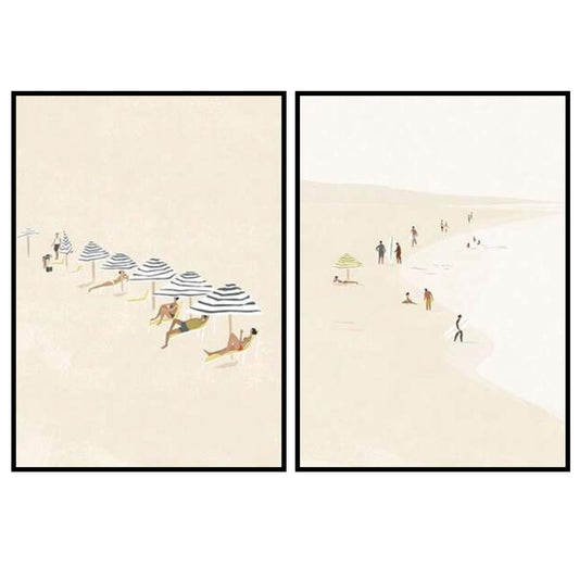 Minimalist Beach Scene Poster Set – Coastal Wall Art (2 Pieces)