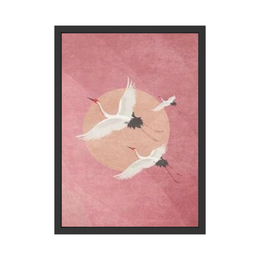 Flying Cranes at Sunset – Japanese Inspired Wall Art Poster