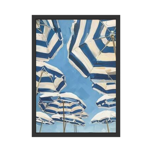 Striped Beach Umbrellas – Coastal Summer Wall Art Poster