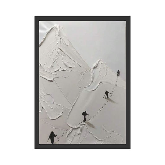 Climbers on Snowy Peak – Minimalist Mountain Wall Art Poster