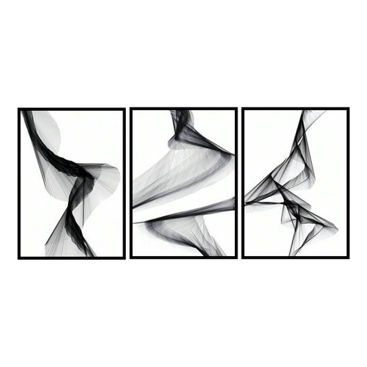 Abstract Black & White Line Art – 3 Piece Minimalist Wall Set