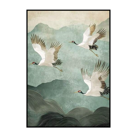 Graceful Cranes in Flight – Oriental Wall Art