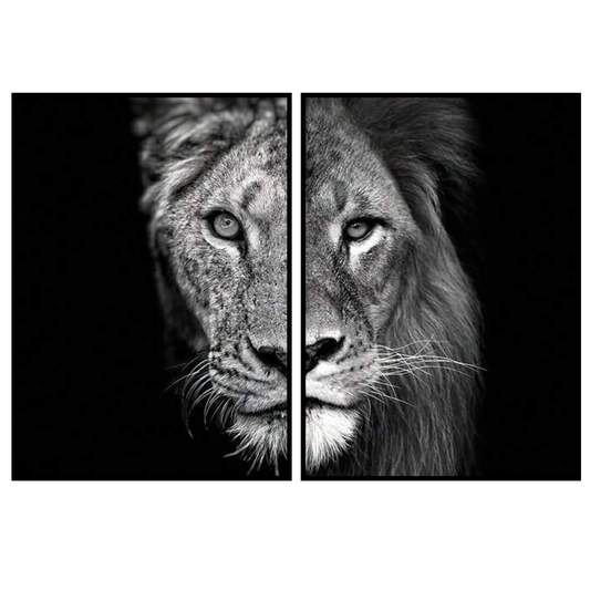 Majestic Lion King – Black & White Split Panel Wall Art