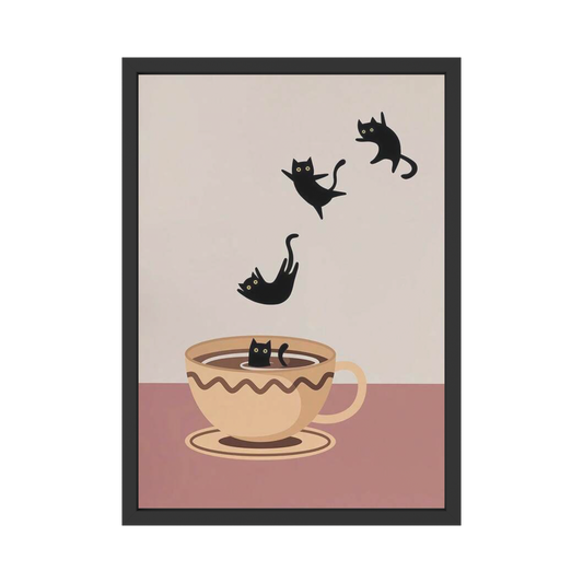 Falling Cats Wall Art – Playful Coffee Cup Poster